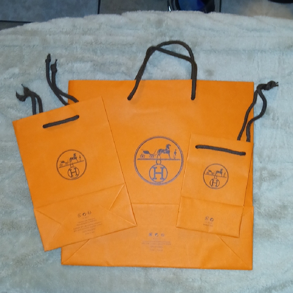 Hermes Orange Shopping Bags Set